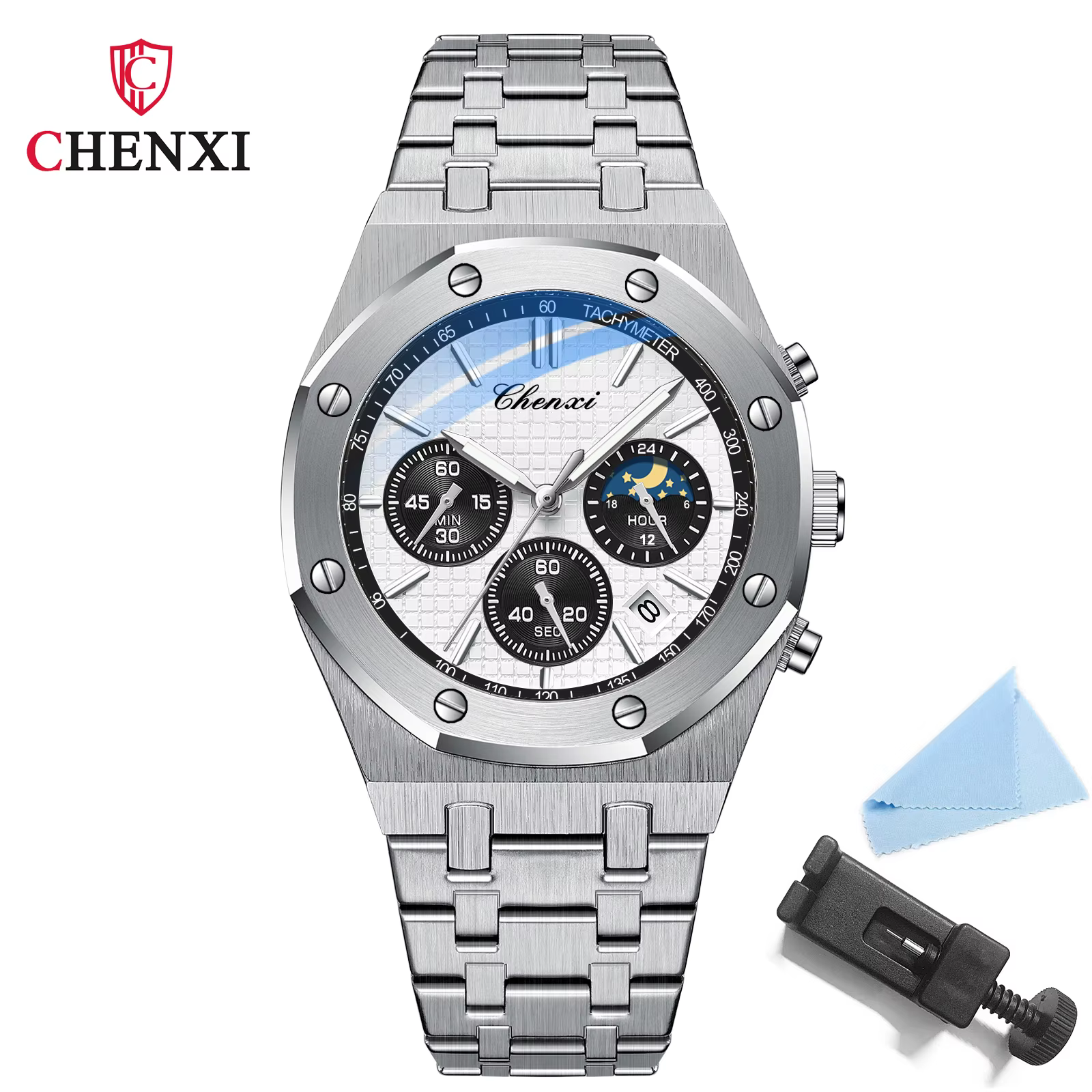 CHENXI Montre De Luxe De Haute Qualité Pour Hommes En Acier Inoxydable Chronographe Montres à Quartz