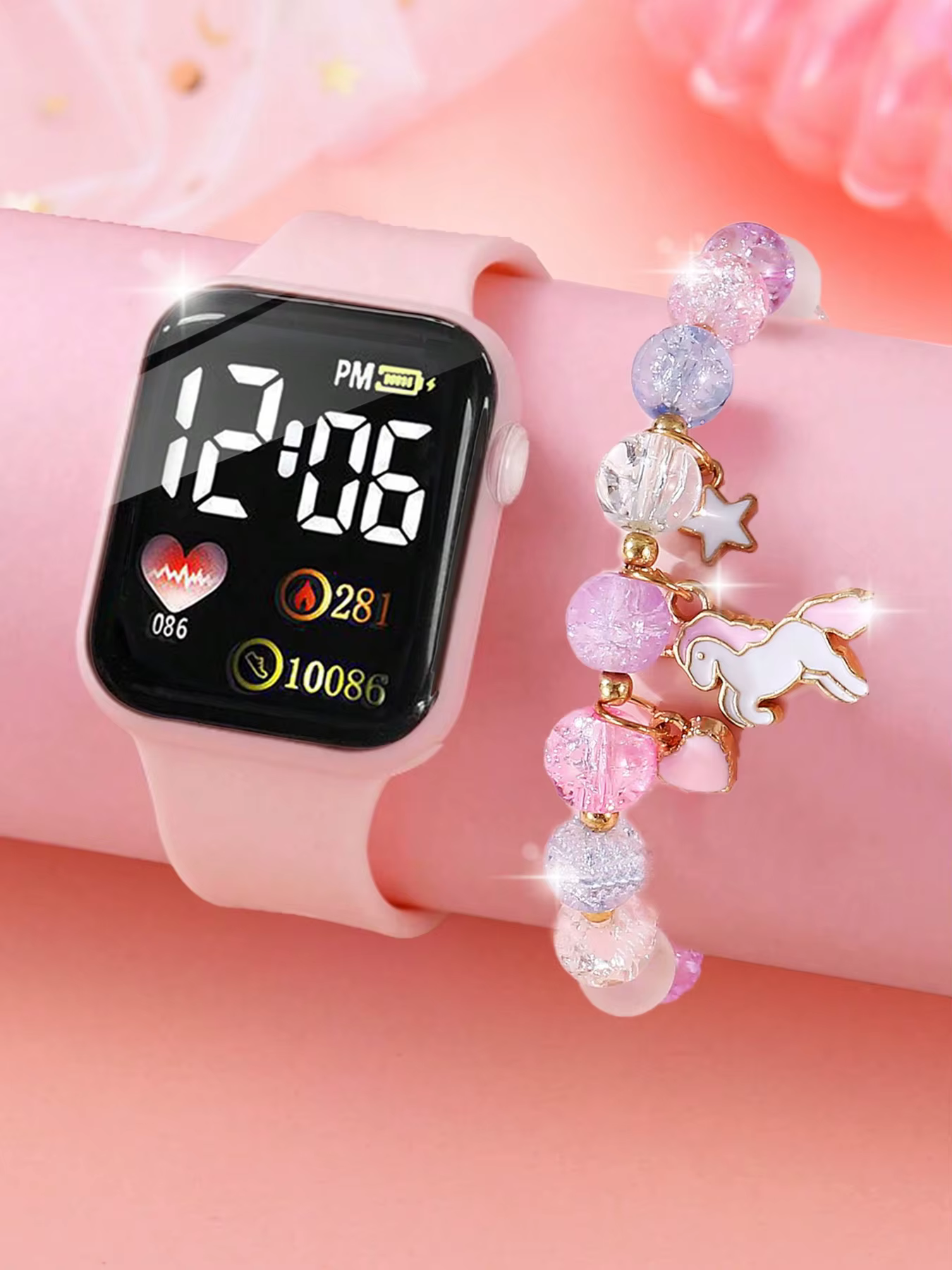 Montre électronique rectangulaire en silicone rose pour femmes, sport de loisirs, coffret cadeau pou
