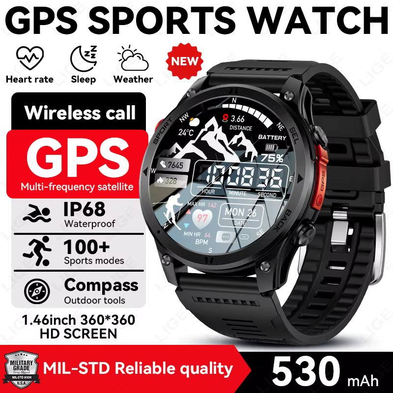 Montre connectée GPS pour l'extérieur, navigation par trajectoire, écran HD 1,46 pouces, plus de 100