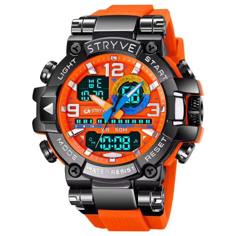 STRYVE 8025 montres de Sport pour hommes mode choc 50M montre-bracelet étanche LED alarme chronomètr