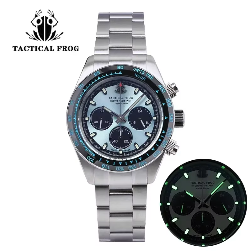 Tactique grenouille V2 chronographe solaire montre à Quartz saphir cristal miroir lunette en céramiq