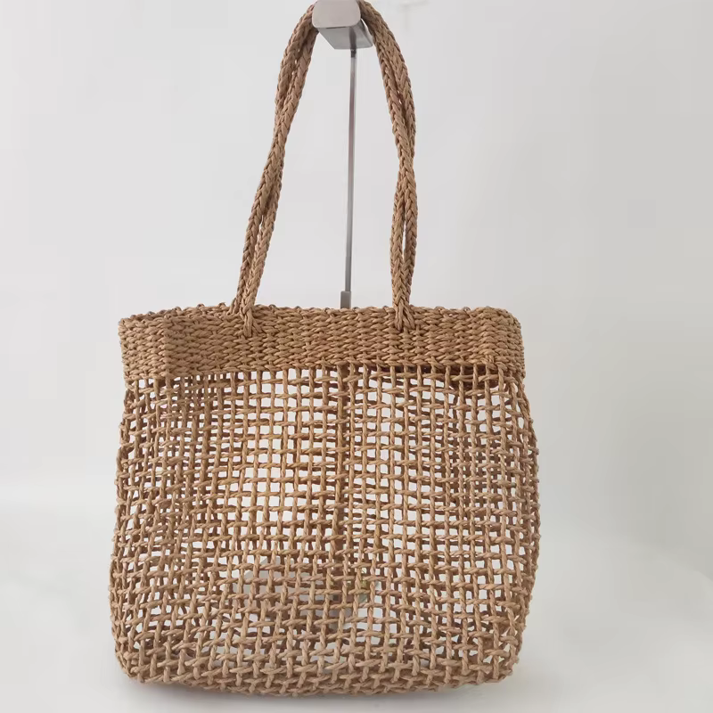 Sac à bandoulière pour femme, sac de plage spacieux en raphia tressé, maille ajourée, style vintage