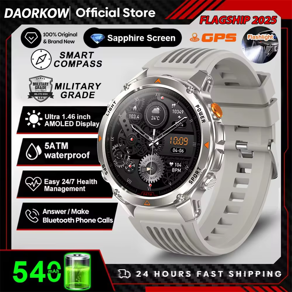 Montre connectée GPS DAORKOW 570 mAh, étanche 3 ATM, écran AMOLED, GNSS multi-bandes, boussole, alti
