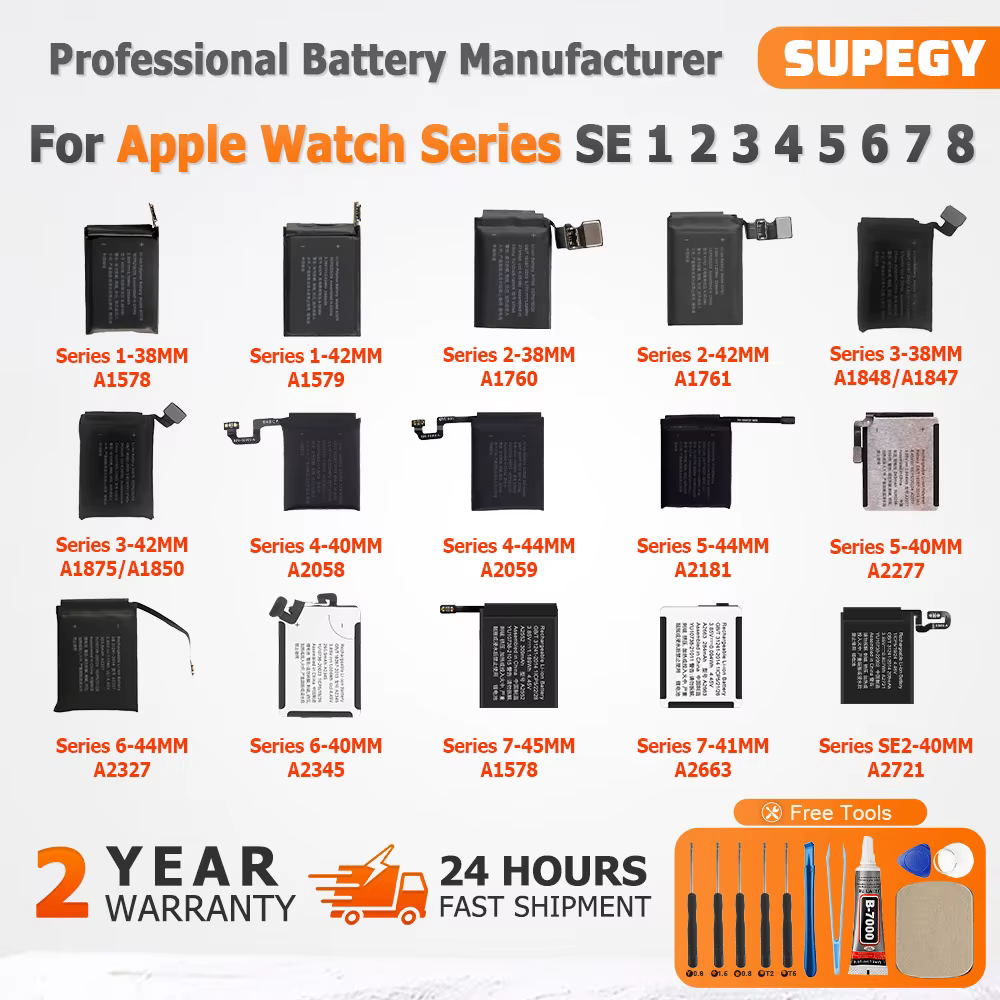 Batterie pour Apple Watch série SE 1 2 3 4 5 6 7 8, pour IWatch S1 S2 S3 LTE S4 S5 S6 S7 S8 38/40/41