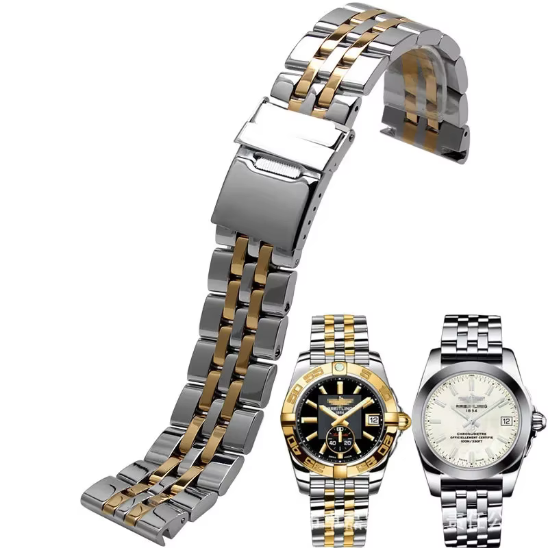 Bracelet de montre en acier inoxydable de haute qualité, 20mm, 22mm, 24mm, pour Breitling, argent, o