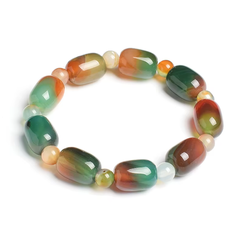 Perles de pierre naturelle Agates vertes bracelets porte-bonheur pour femmes mode tambour baril form