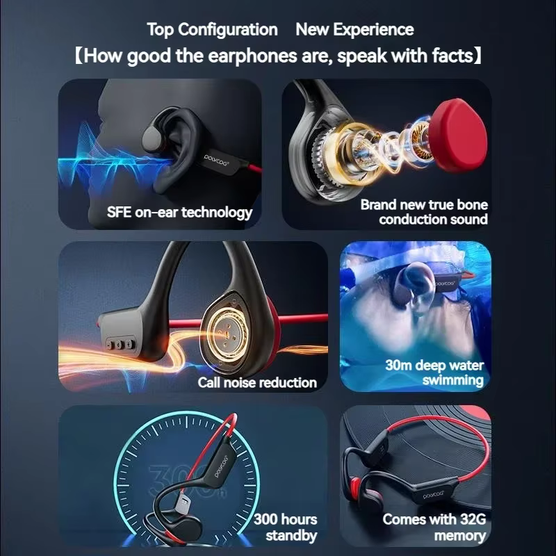 POLVCDG casque à Conduction osseuse X7 IPX8 32GB Bluetooth 5.3 casque sans fil avec microphone étanc