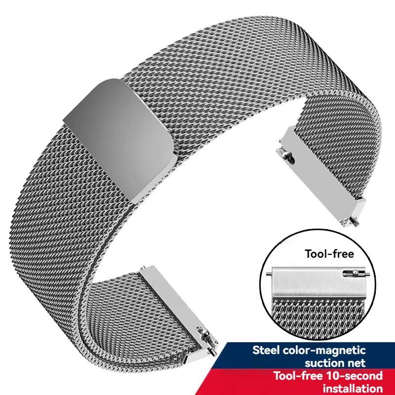 Bracelet de montre magnétique en maille milanaise pour hommes et femmes, bracelet en acier inoxydabl