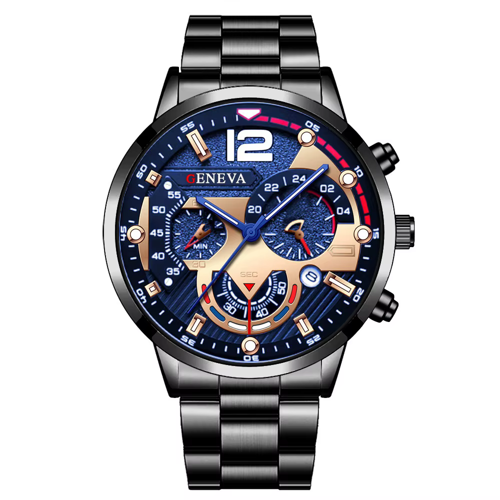 Montre-bracelet analogique à quartz avec calendrier pour homme, bracelet en acier inoxydable, montre