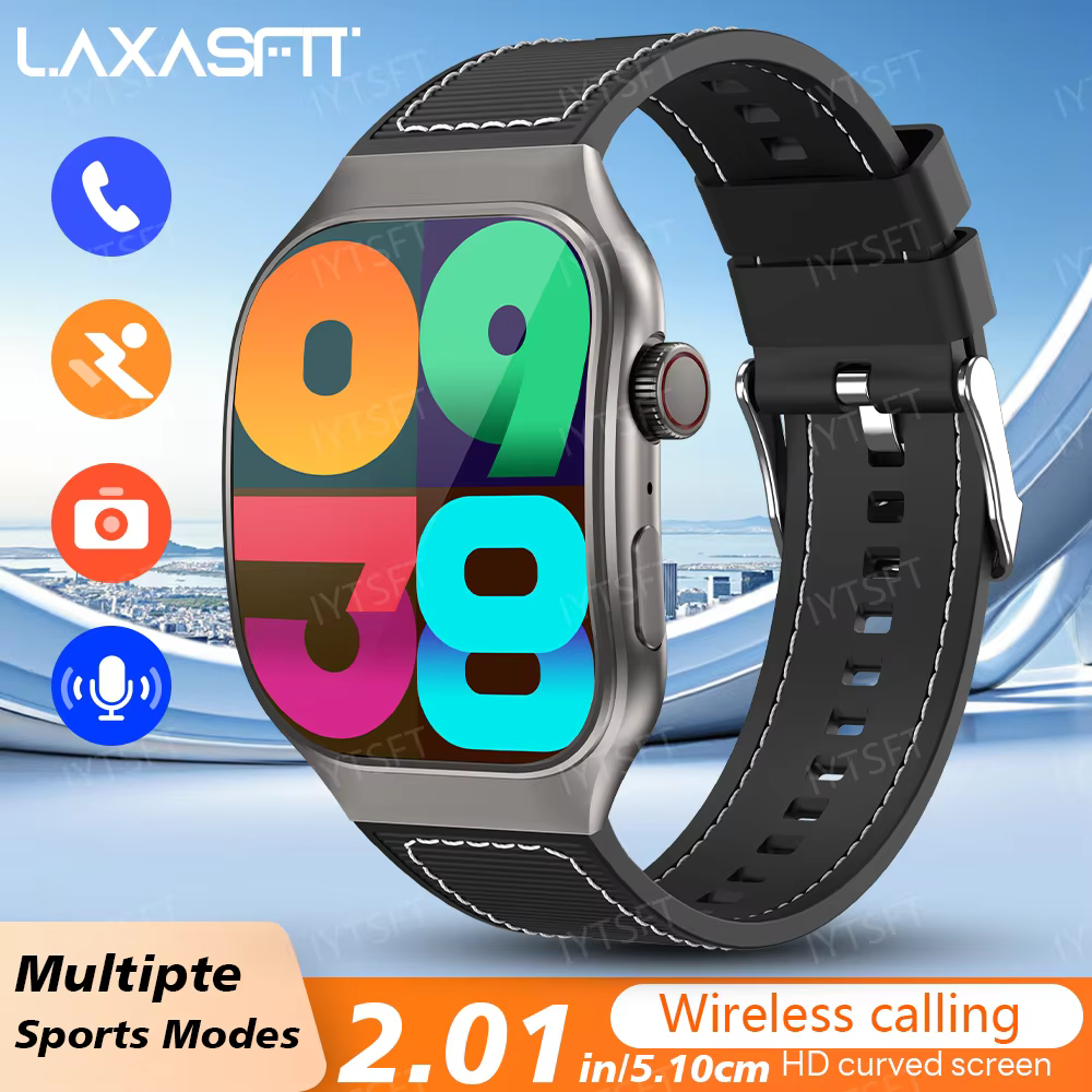 LAXASFIT 2.01 pouces écran incurvé montre intelligente pour hommes Bluetooth 5.3 HD appel plusieurs
