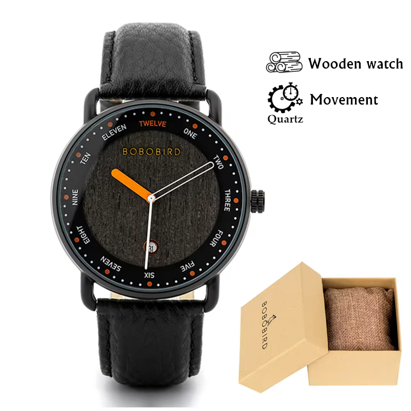 BOBO BIRD Montre à quartz en bois pour homme, montre-bracelet décontractée, cadeau unique, livraison