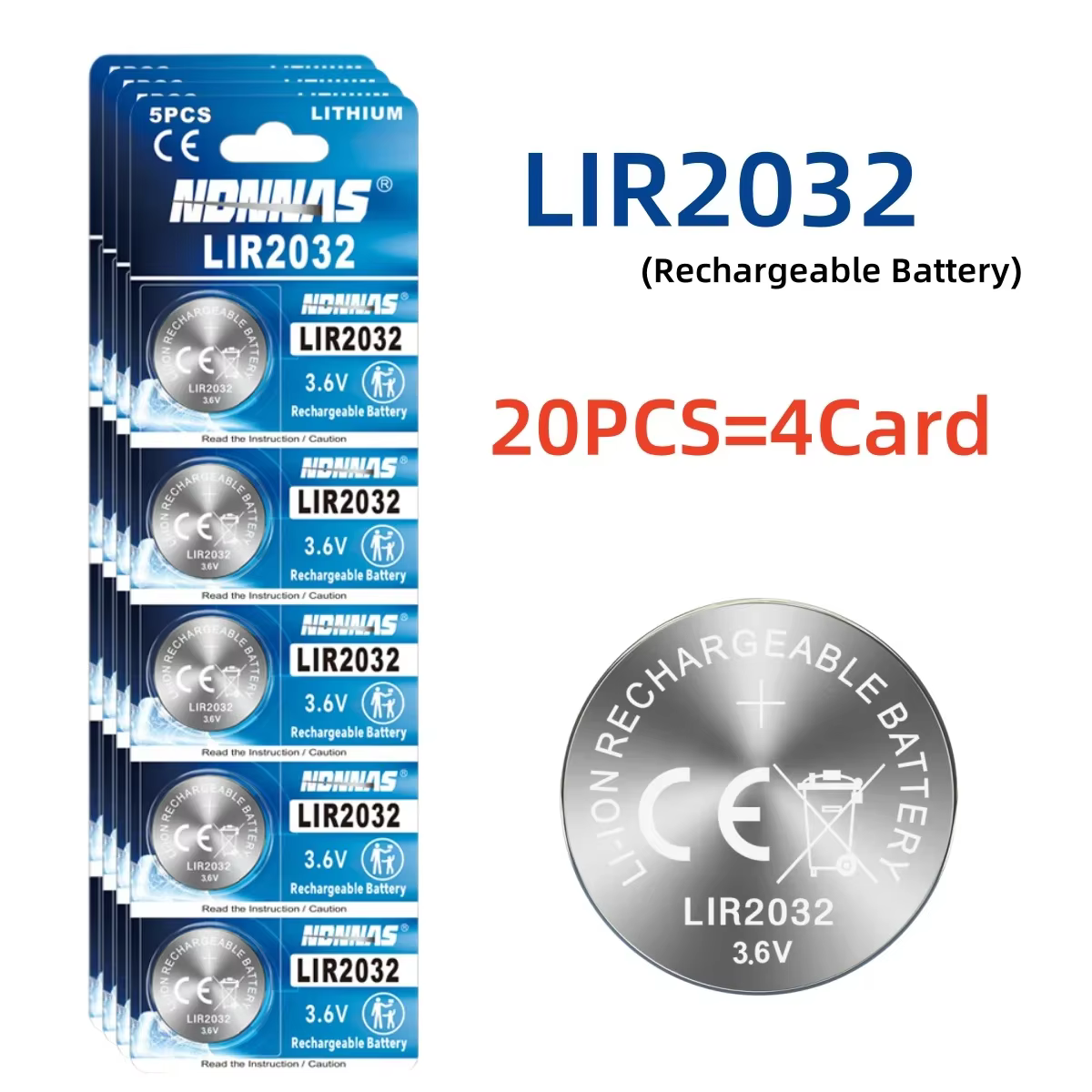 Batterie rechargeable LIR2032, 20 à 50 pièces, pile bouton au lithium, peut remplacer la CR2032 pour
