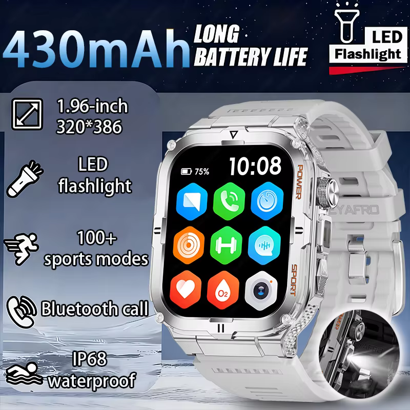 Nouvelle montre connectée pour homme 2026, avec lampe de poche, suivi sportif, rappels multifonction
