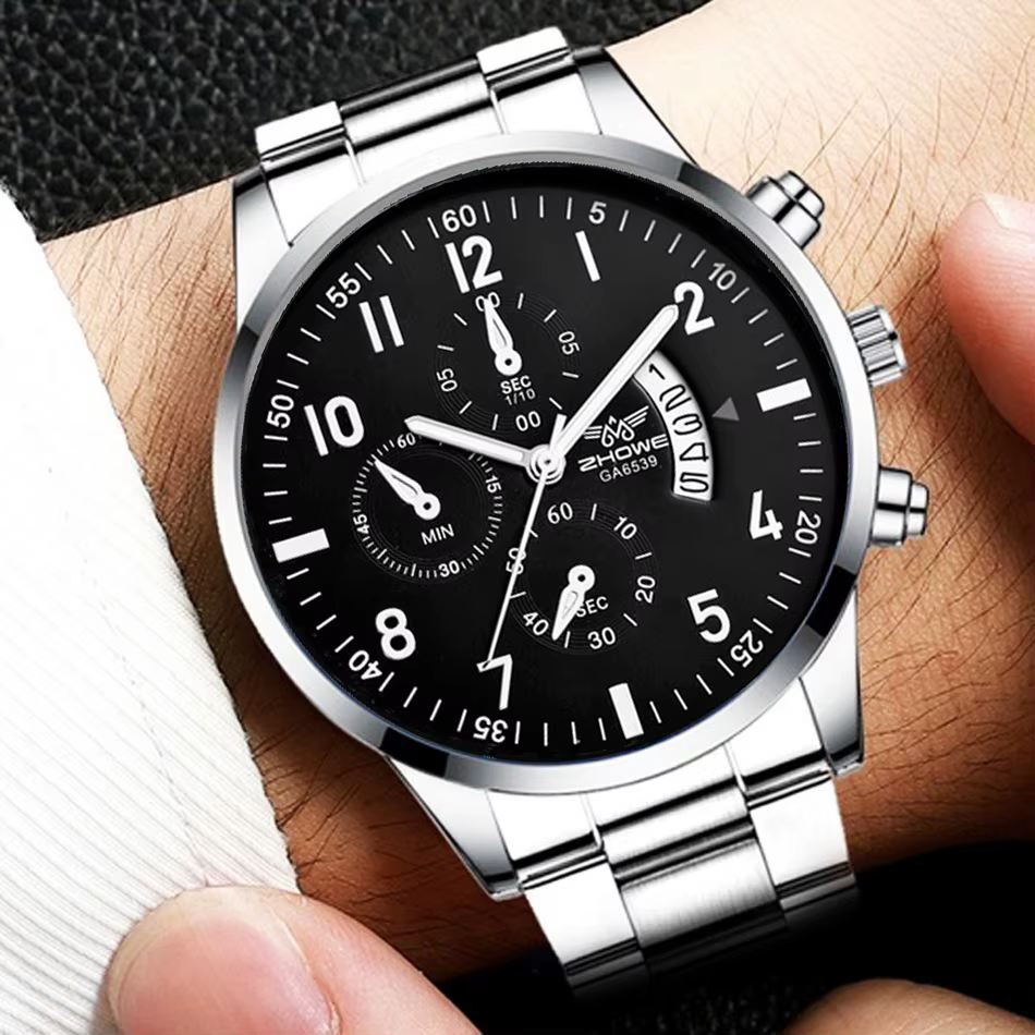 Montre de luxe pour hommes, 1 pièce, mode calendrier d'affaires, ceinture en acier, cadeau de noël,