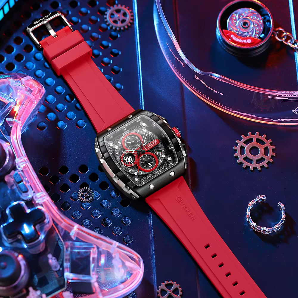 CURREN mode hommes montre marque unique design carré luxe quartz sport bande montres hommes étanche