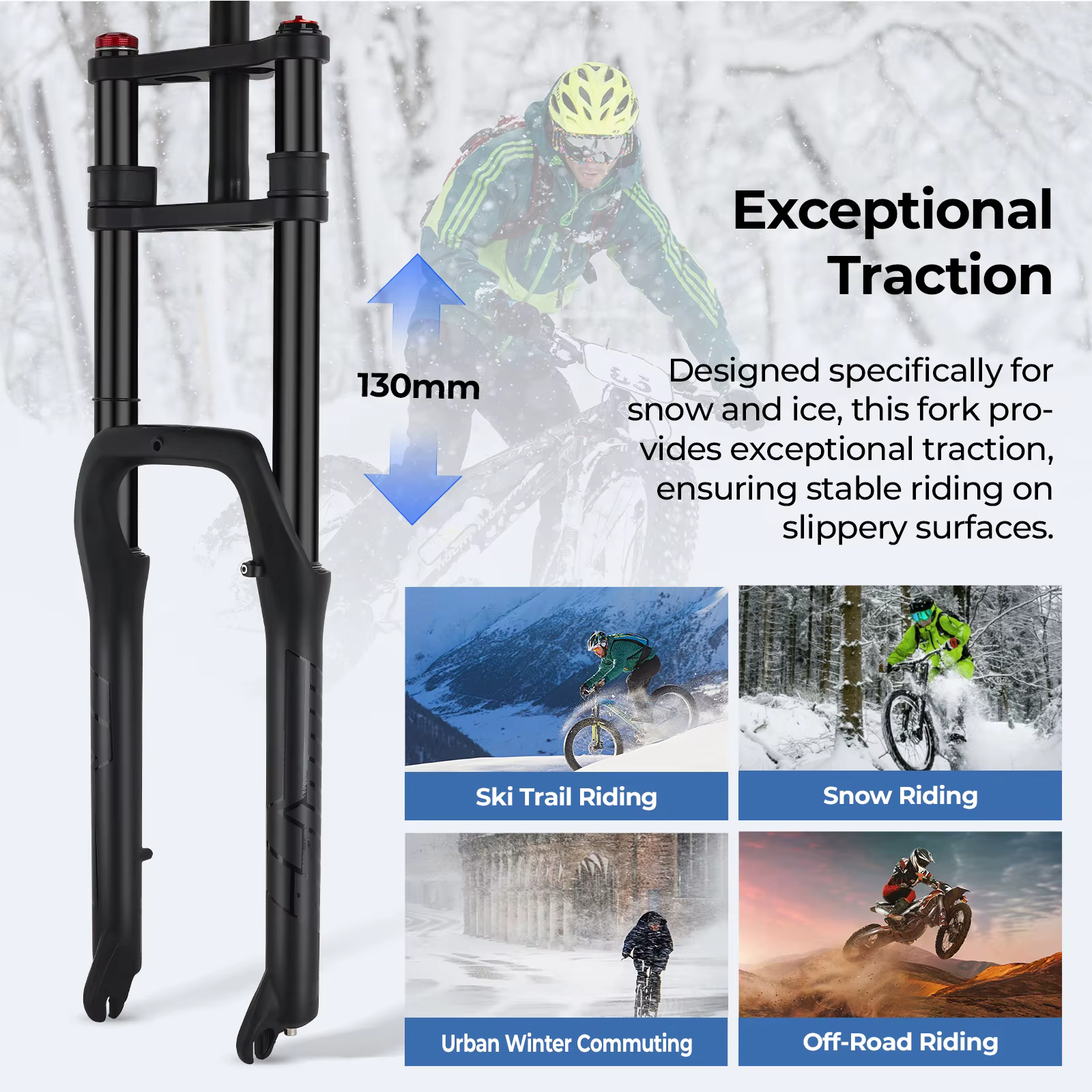BOLANY fourche avant de neige à Double épaule 20*4.0 pouces/26*4.0 pouces fourche vtt 130mm fourche