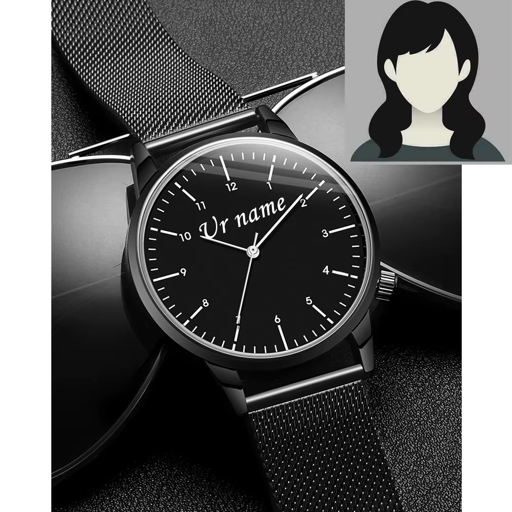 Montre-bracelet personnalisée avec gravure gratuite de votre nom, logo ou texte, pour homme et femme
