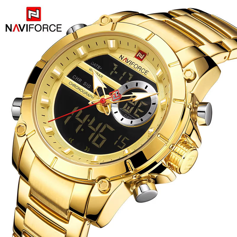 NAVIFORCE 9163 montre-bracelet de Sport originale de luxe pour hommes Quartz acier étanche double af