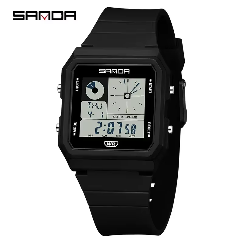 Montre de sport SANDA pour homme, multifonction, chronographe, étanche 5 bars, LED lumineuse, numéri
