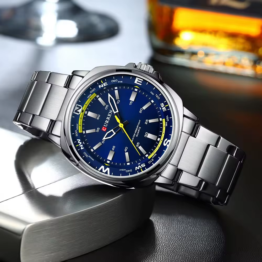CURREN 8455 montre à Quartz pour hommes grand cadran étanche bracelet en acier inoxydable décontract