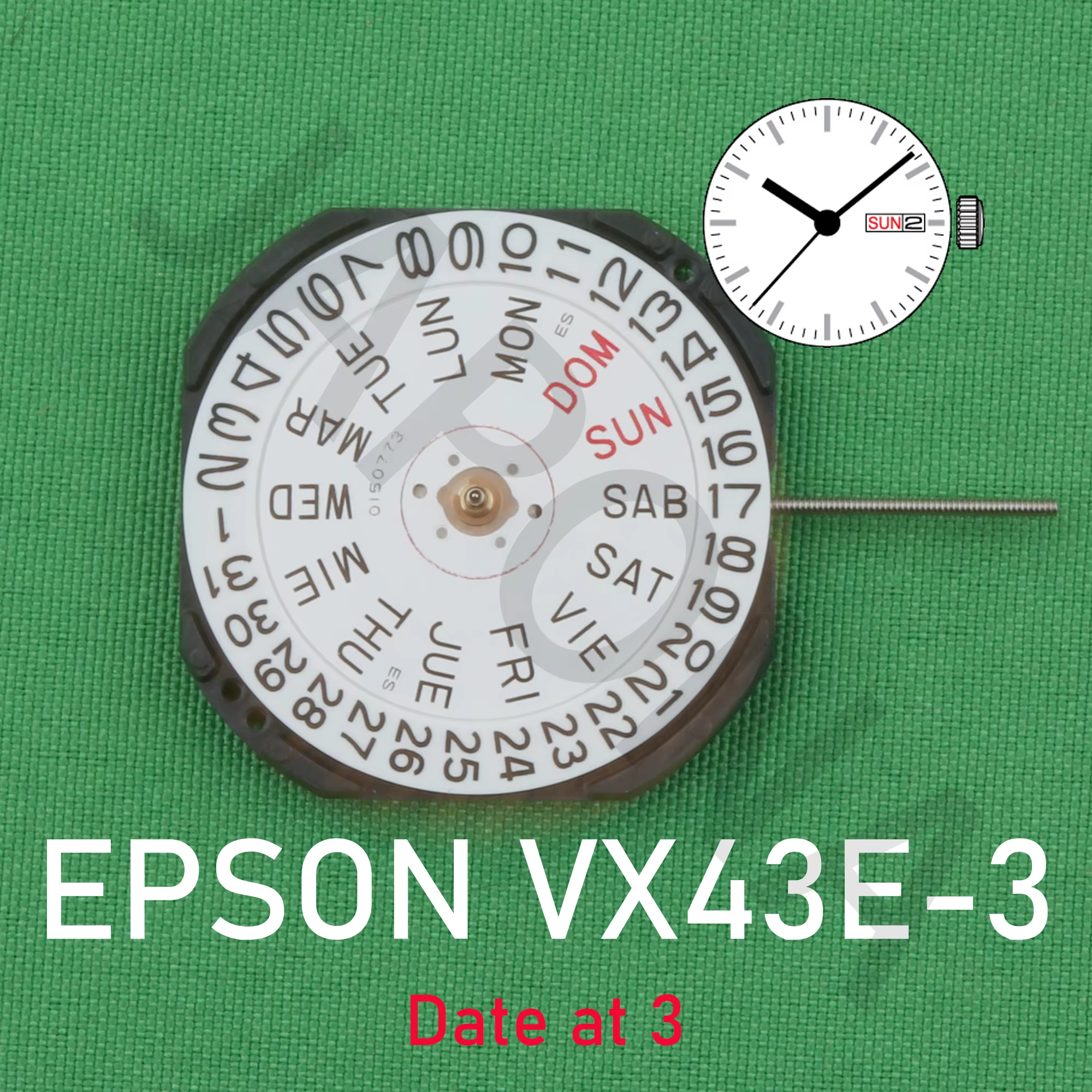 Mouvement vx43 mouvement epson VX43E mouvement de montre japonais VX43E-3 avec affichage jour-date m