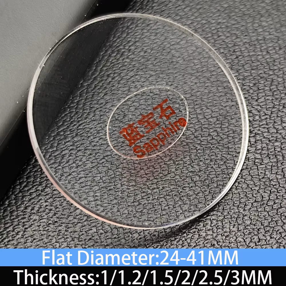 Verre saphir plat épaisseur 1.0/1.2/1.5/2.0/2.5/3.0mm diamètre 24-41mm pièces de montre en verre min