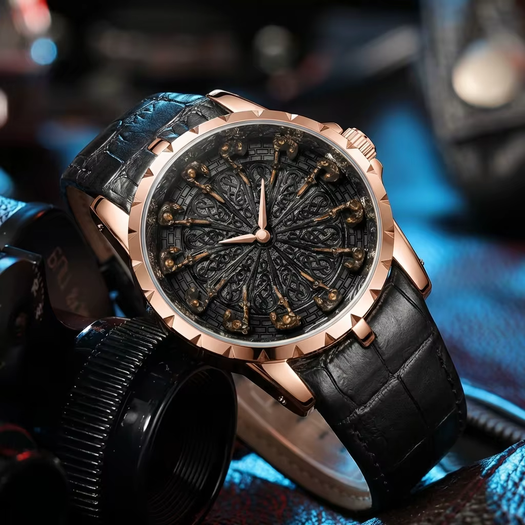 Nouvelle montre pour hommes en or rose style sportif, personnalité cool, avant-gardiste, mode décont