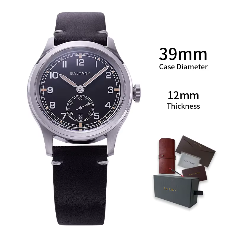 Baltany rétro WW2 montre-bracelet militaire S2081 cadran marron progressif 100ATM ST1731 mouvement 3