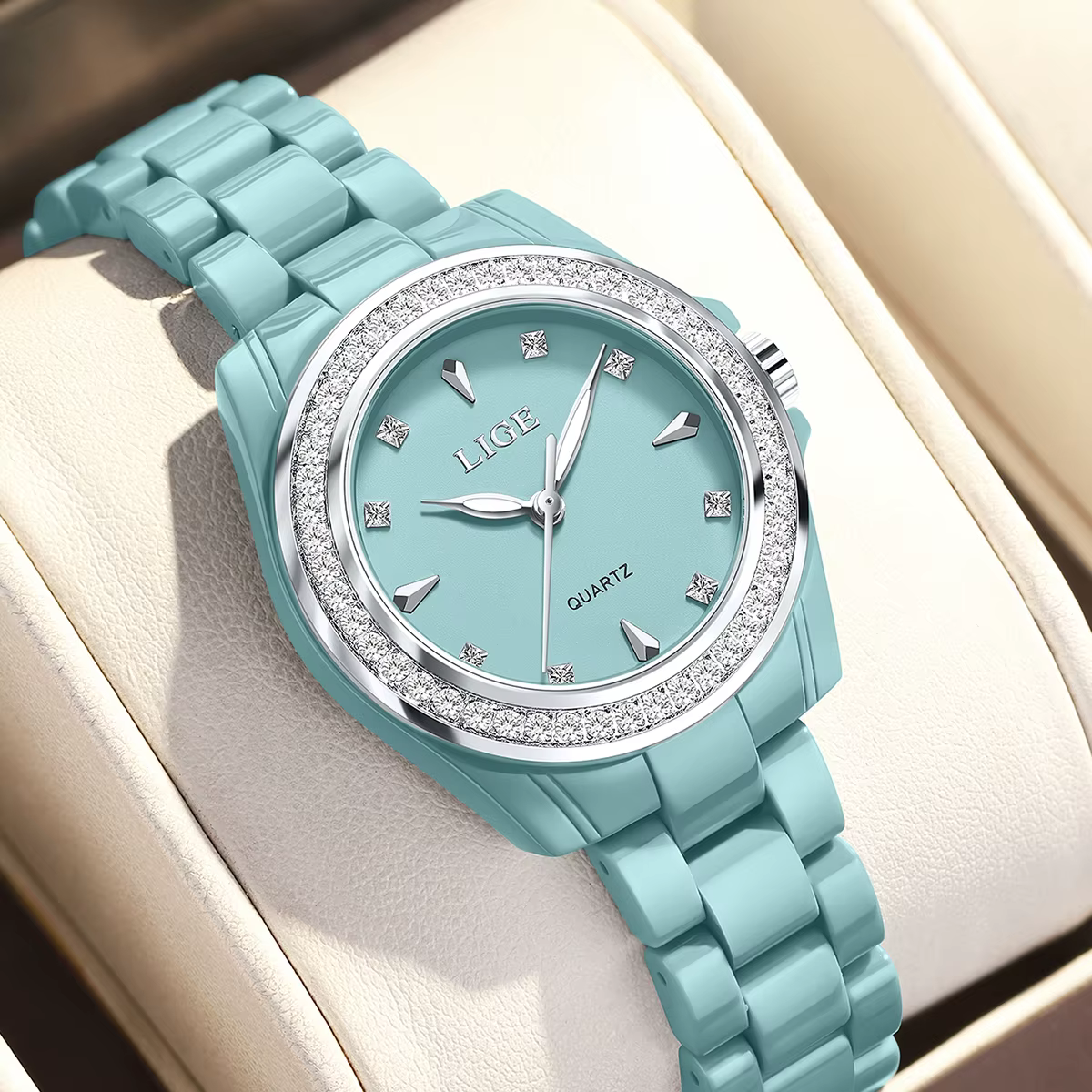 Montre à quartz LIGE TOP pour femme 2026, en céramique, élégante, étanche, lumineuse, style vintage,