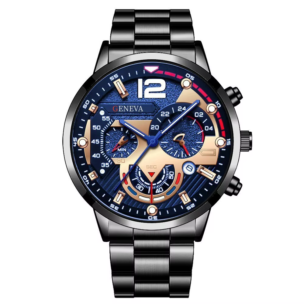 Montre de luxe pour hommes, horloge lumineuse à la mode, en acier, calendrier, montre-bracelet à Qua
