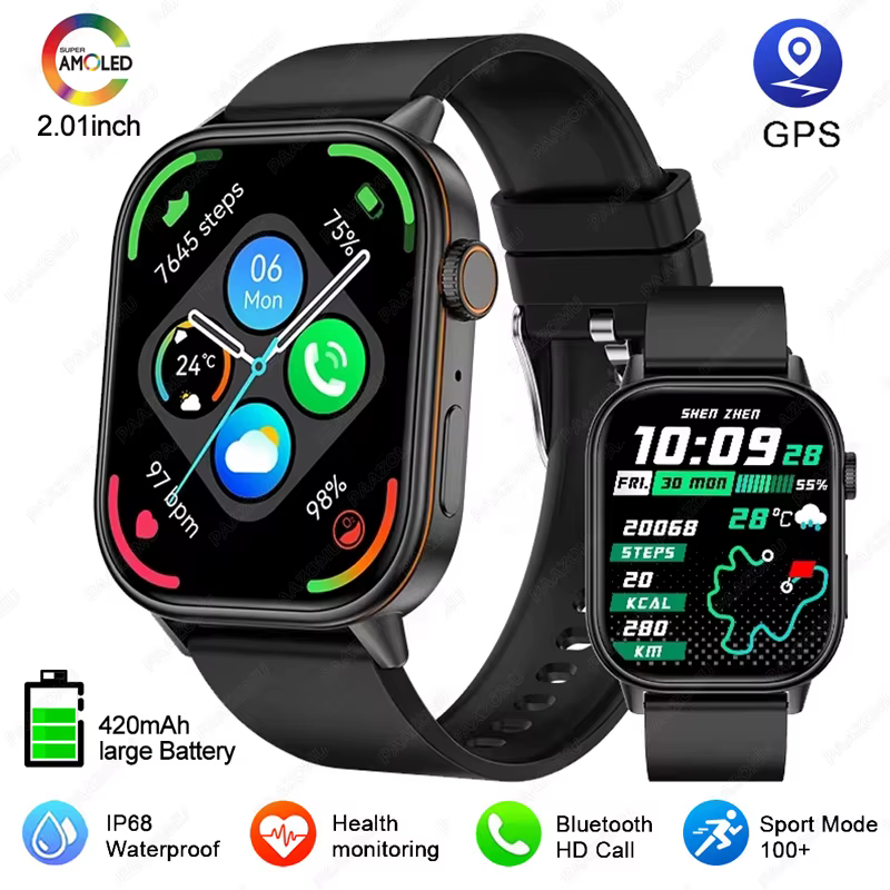 GPS montre intelligente pour femmes 2.01 pouces écran Bluetooth appel étanche montres Sport Fitness 