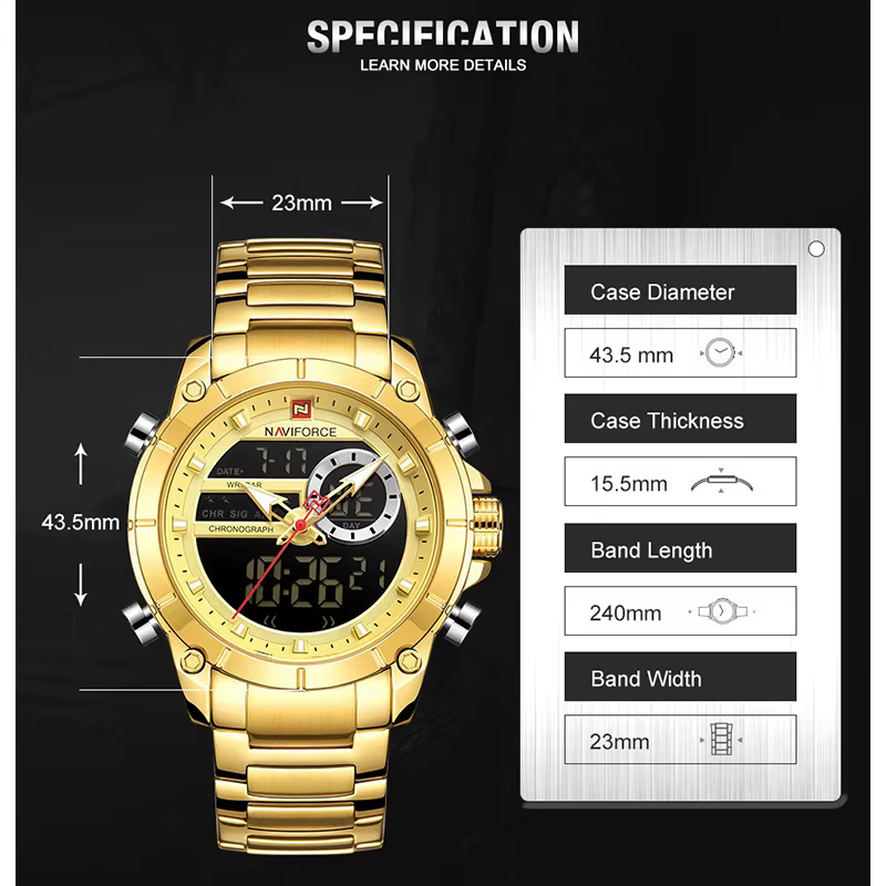 NAVIFORCE 9163 montre-bracelet de Sport originale de luxe pour hommes Quartz acier étanche double af