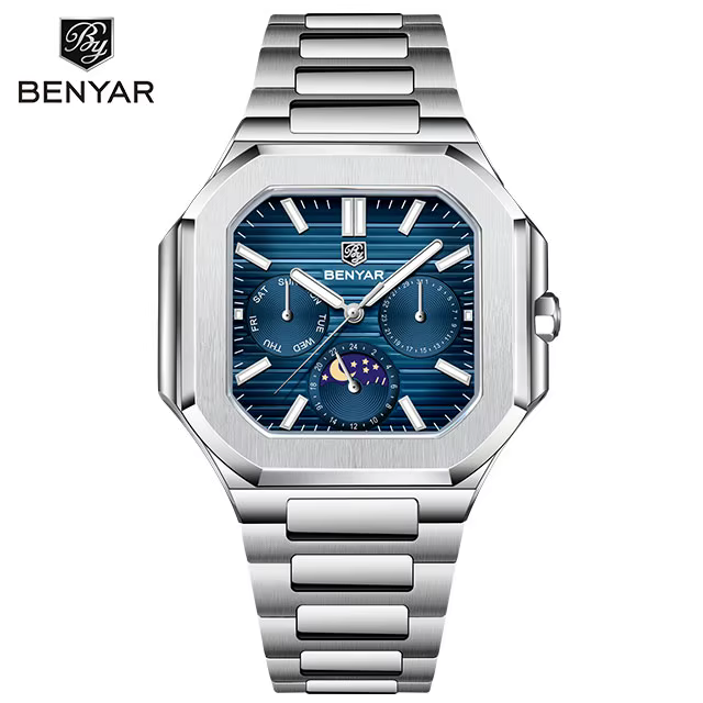 BENYAR 5221 montre pour hommes 37mm montre-bracelet à Quartz haut de gamme en acier inoxydable montr