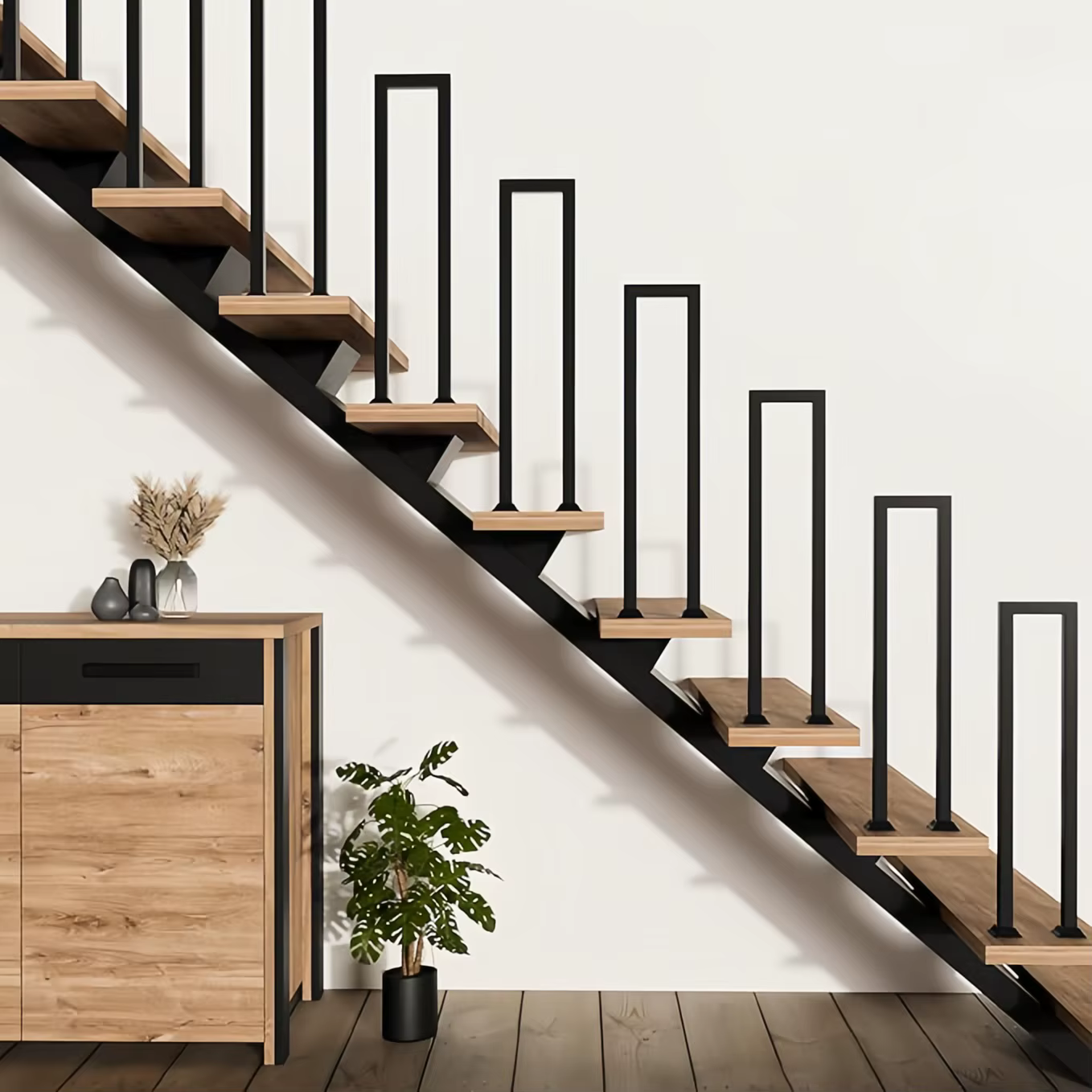 1 main courante d'escalier en forme de U, adaptée aux marches intérieures et extérieures, main coura