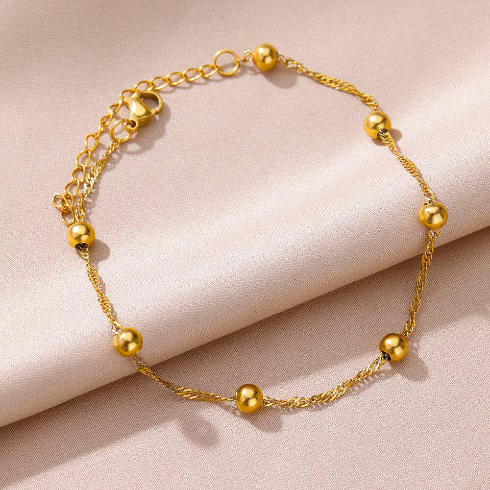 Bracelets de cheville pour femmes, accessoires de plage, chaîne de perles en acier inoxydable, bijou