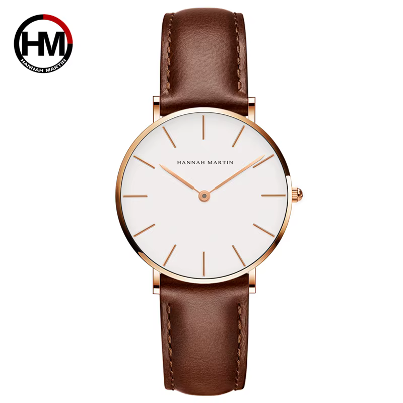 HANNAH MARTIN Top marque femmes montres étanches 36mm mode luxe Ultra mince en cuir créatif or Rose 
