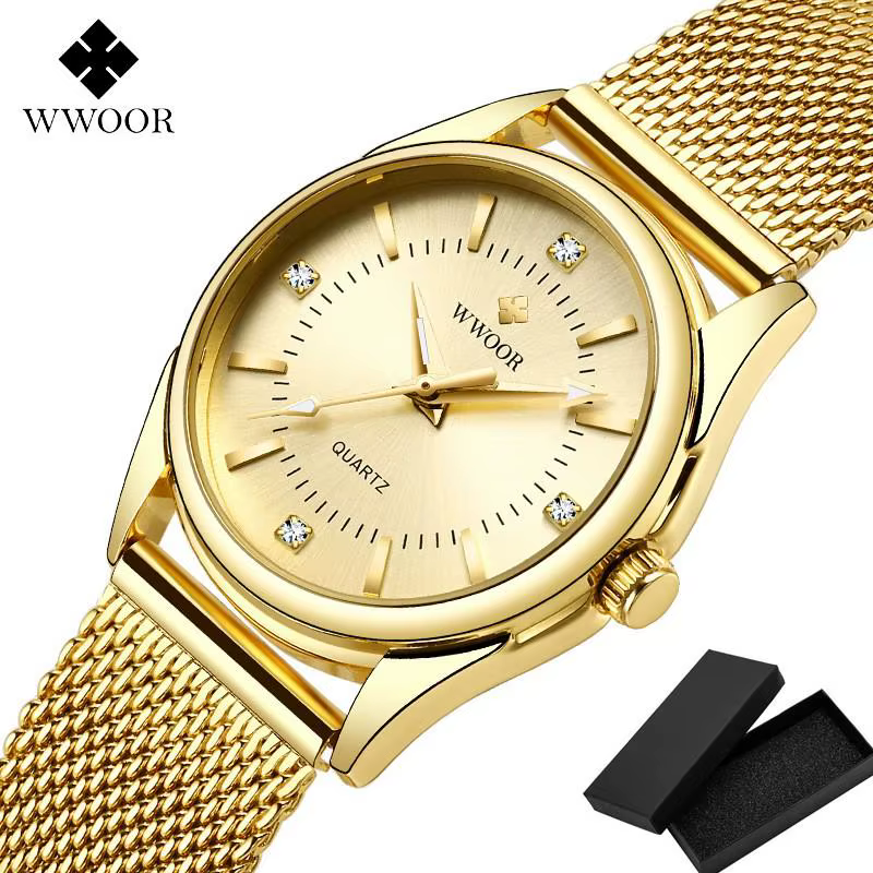 Wwoor-Montre-bracelet en or pour femme, marque de luxe, diamant élégant, petites montres à quartz po