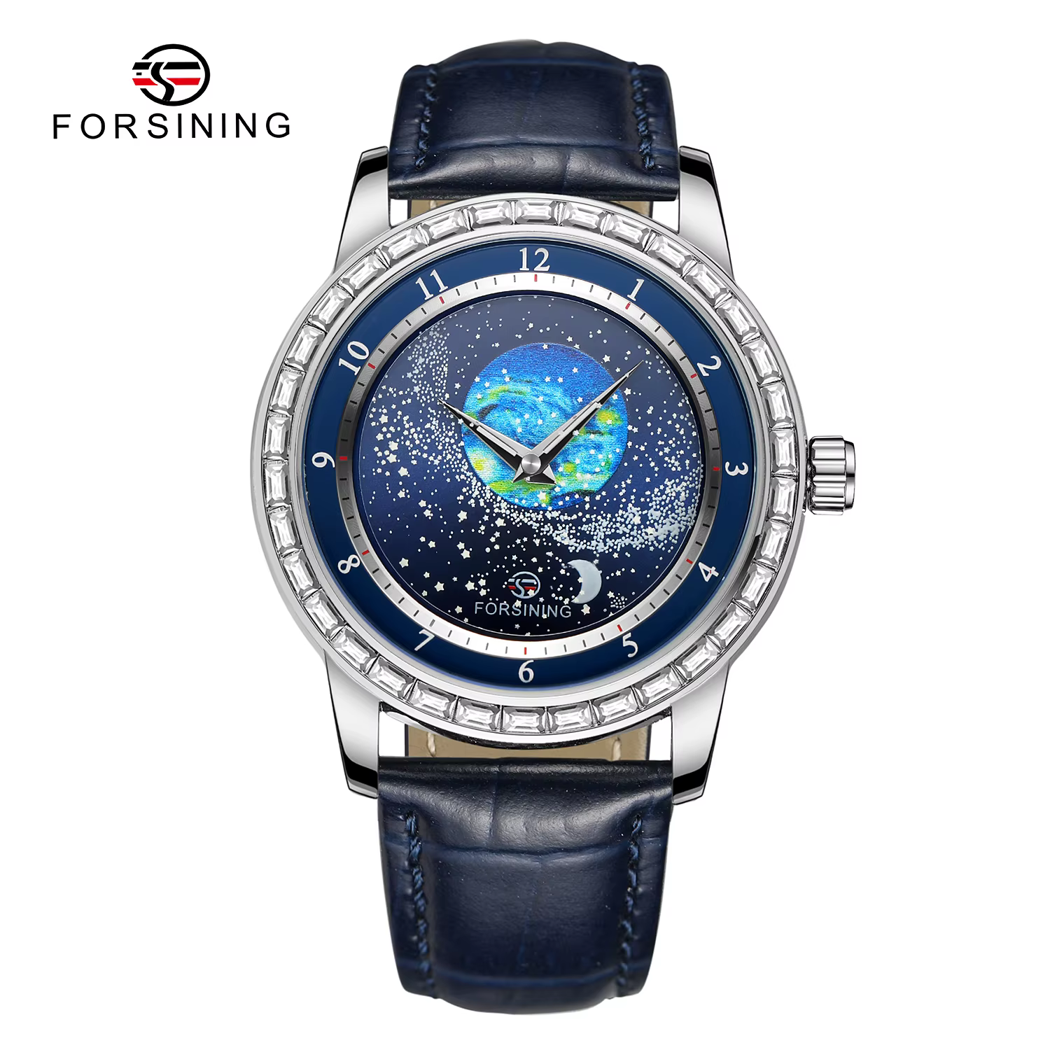Montre automatique mécanique FORSINING 2026 pour homme, étanche, avec design Terre-Lune et diamants,