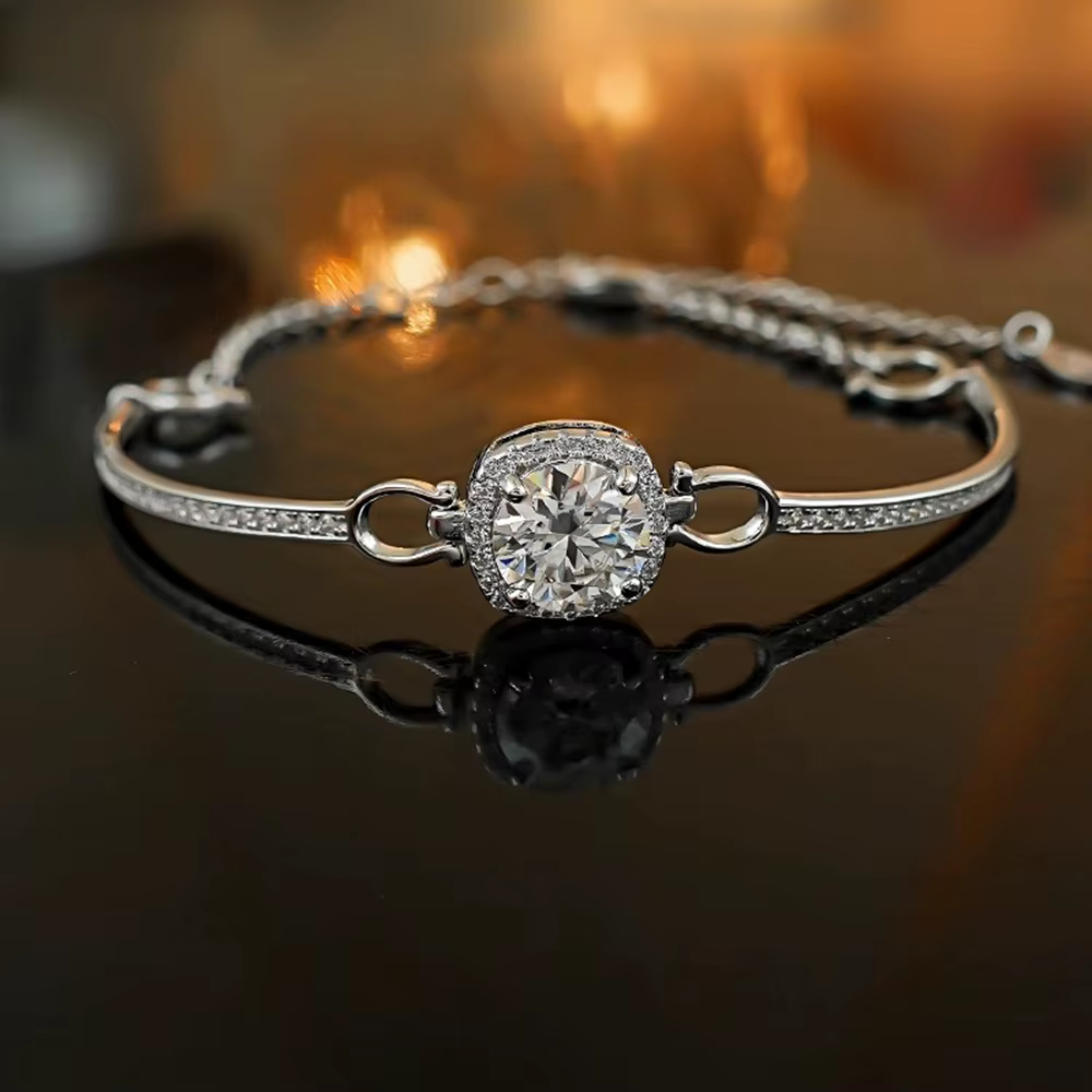Vinregem VVS1 3EX D couleur coupe ronde 1-2 CT réel Moissanite diamants chaîne Bracelets 925 en arge