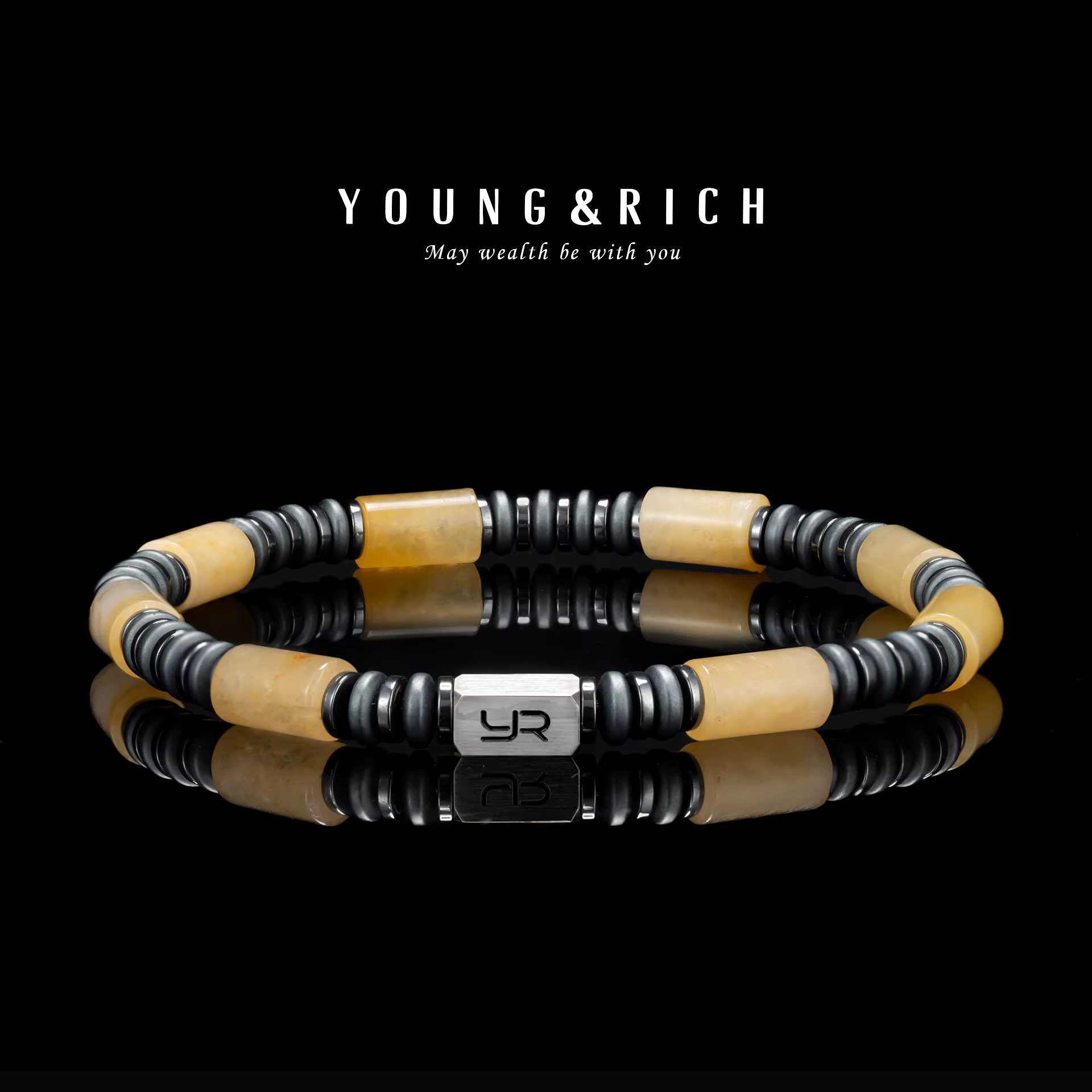 Bracelet en perles de jade jaune naturel pour hommes | Chaîne de mode de style unique de 6 mm |