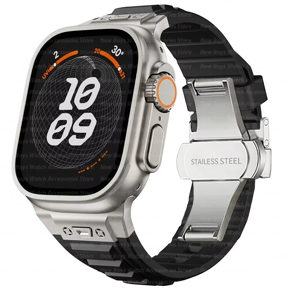 Bracelet sport en silicone orange pour Apple Watch, bracelet pour homme, bracelet pour iWatch Series