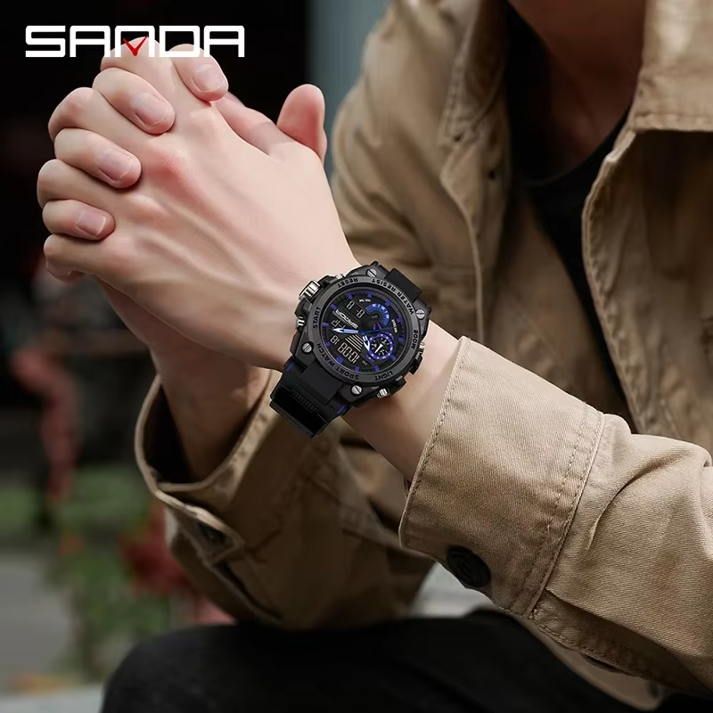 Sanda montre électronique multifonctionnelle pour hommes, mode numérique, étanche, Sports de plein a