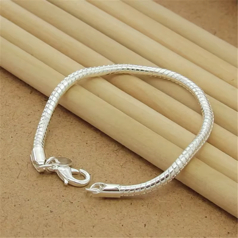 Bracelet à breloques en argent regardé 925 pour hommes et femmes, bijoux fins et nobles, cadeau de f
