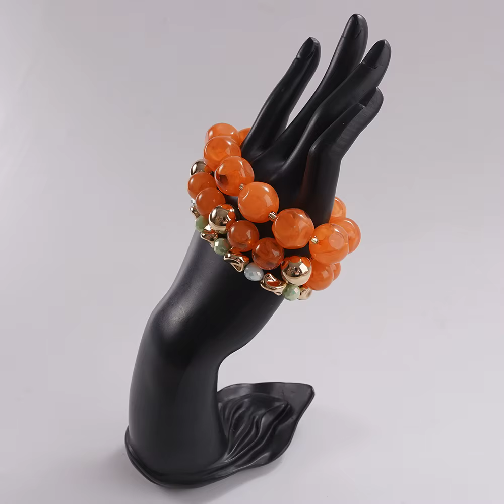 Ensemble de 3 Bracelets Perles Orange Vif – Bijoux Audacieux et Empilables pour Tenues Élégantes et