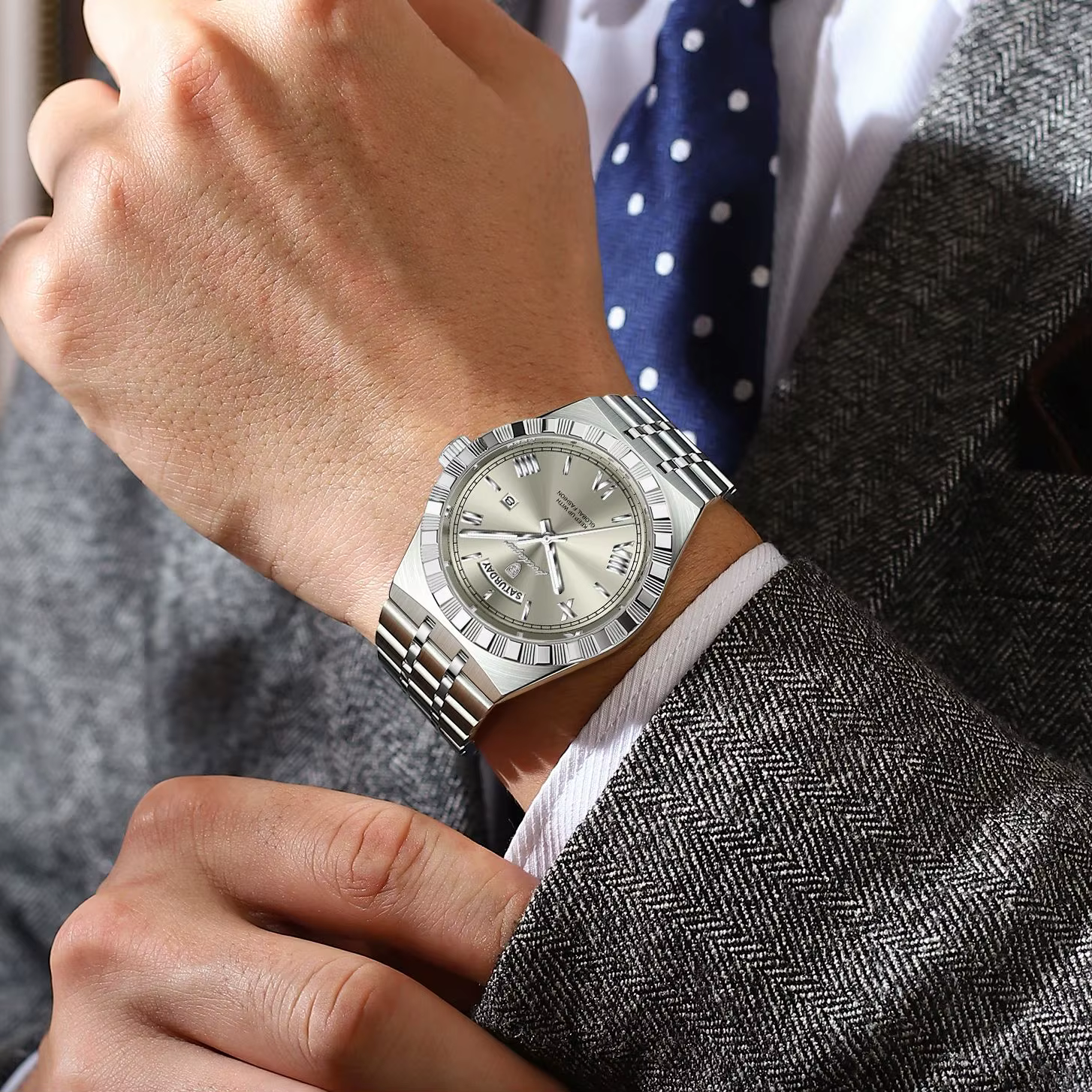 POEDAGAR luxe homme d'affaires montre semaine Date étanche montres lumineuses pour hommes en acier i