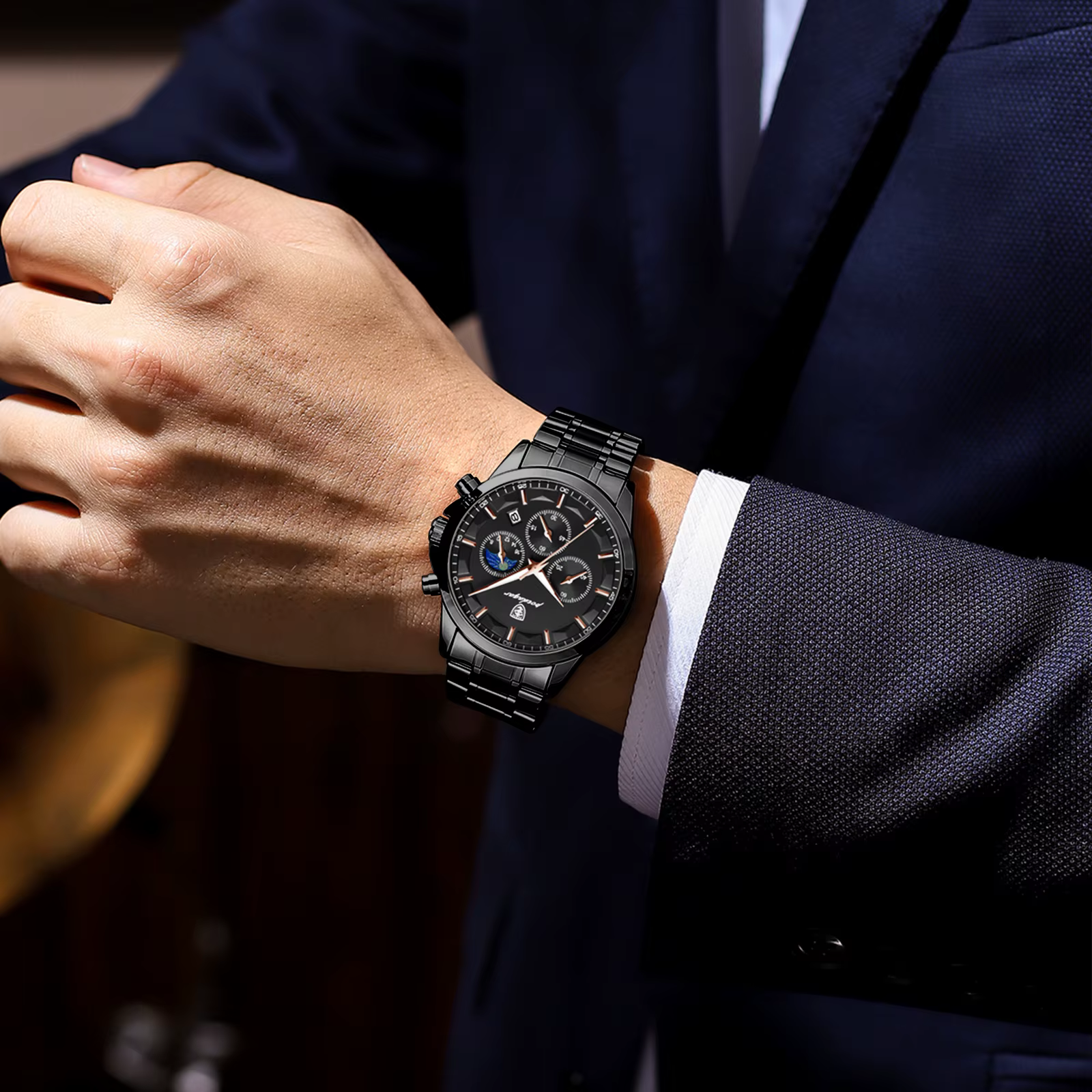 POEDAGAR Top mode hommes montres étanche lumineux en acier inoxydable hommes montre-bracelet chronog