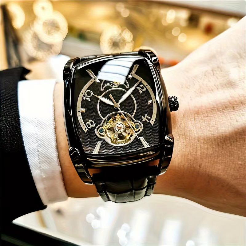 Montre mécanique tourbillon de luxe légère pour homme - Montre-bracelet squelette haut de gamme enti