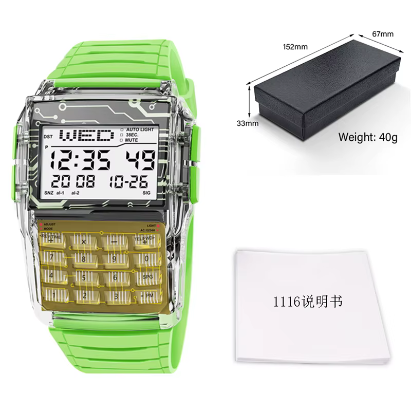 Montres en alliage d'acier inoxydable pour hommes, montres de luxe avec calculatrice, montres LED mu