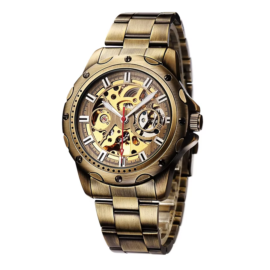 SHENHUA 9536A hommes montre mécanique automatique Bronze squelette décontracté hommes montres vie ét