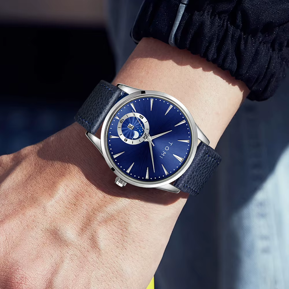 TOMI-Montre à quartz de luxe avec bracelet en cuir pour homme, affaires et loisirs, grand cadran, ca